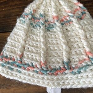 Cozy Knit Kids Hat - White, Pink, and Green